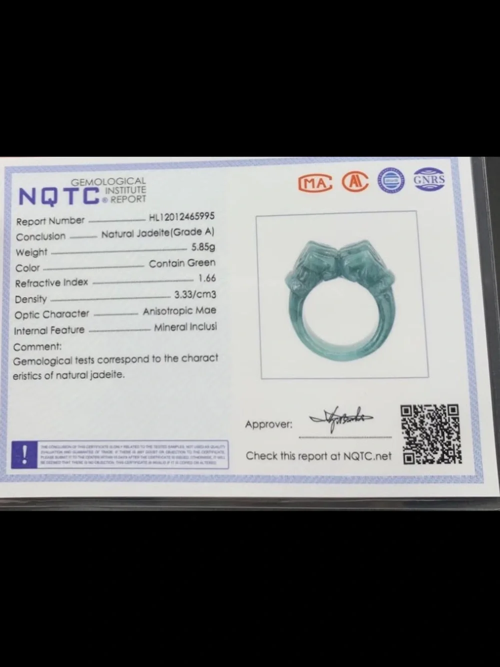 Carved Double-Fist Jade Ring in Deep Green size4 jadeite jade certificate